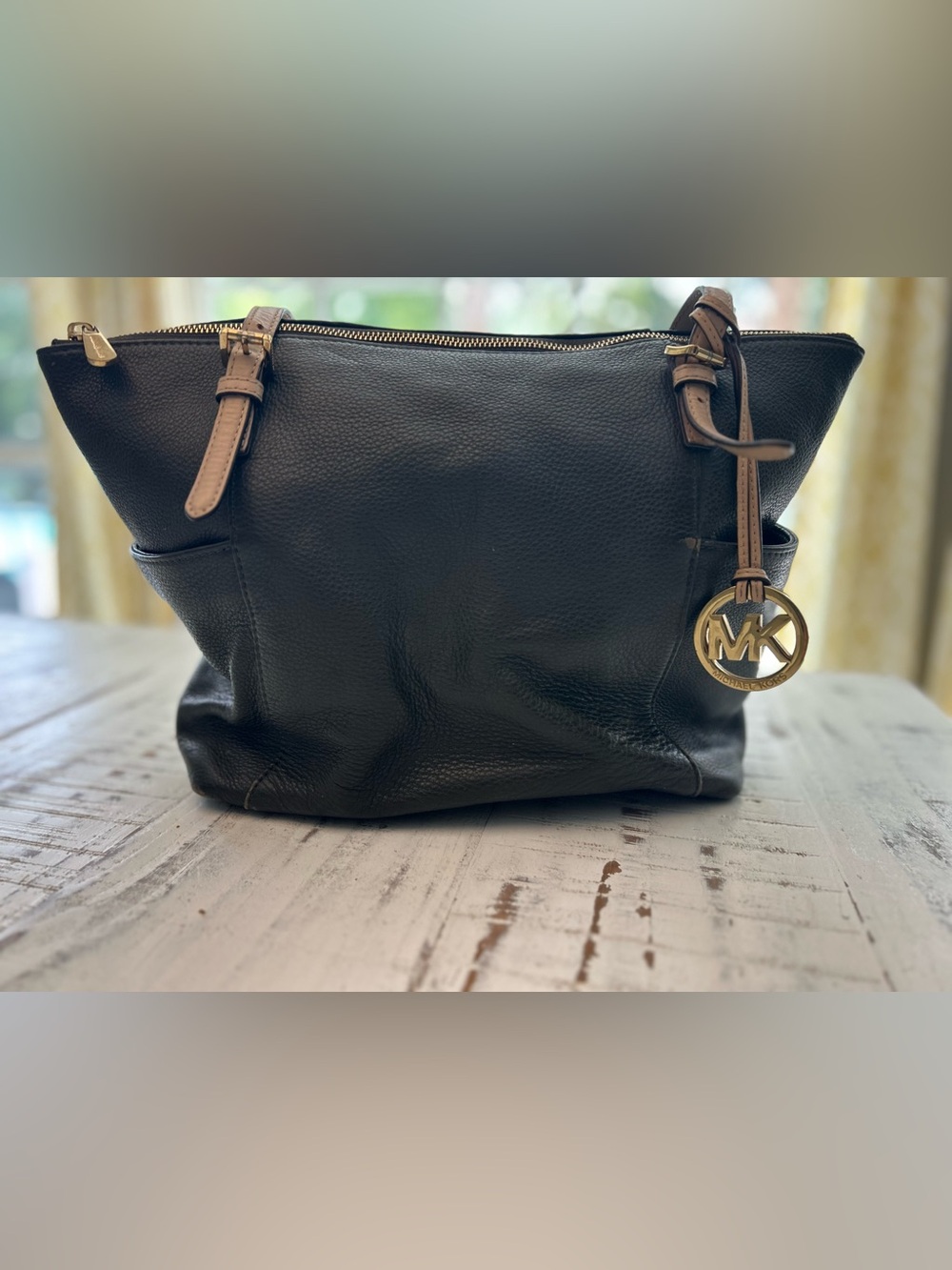 Michael Kors Olive Green Leather Bag with Tan Straps